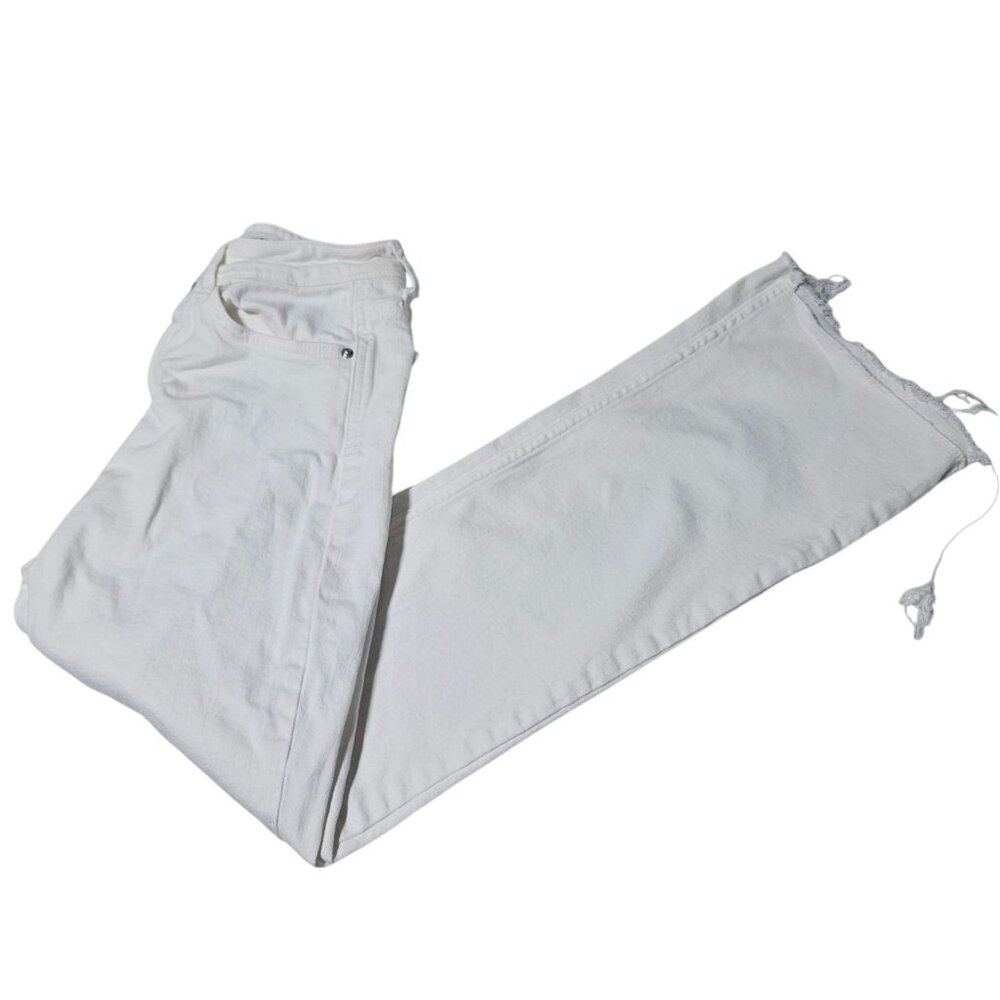 Zara Jeans Womens Size 2 Rise Boot Cut High Waist White Denim Pants Raw Hems